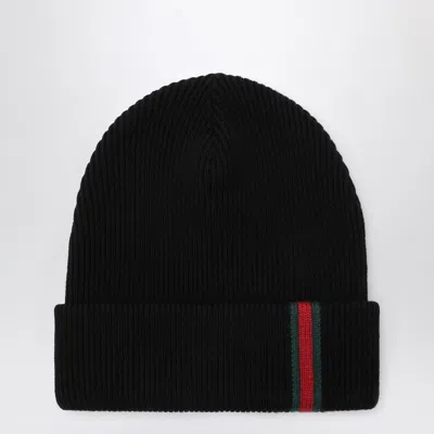 Gucci Black Wool Hat With Web Detail Men