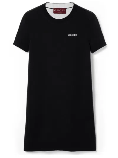 Gucci Wool T-shirt Mini Dress In Black