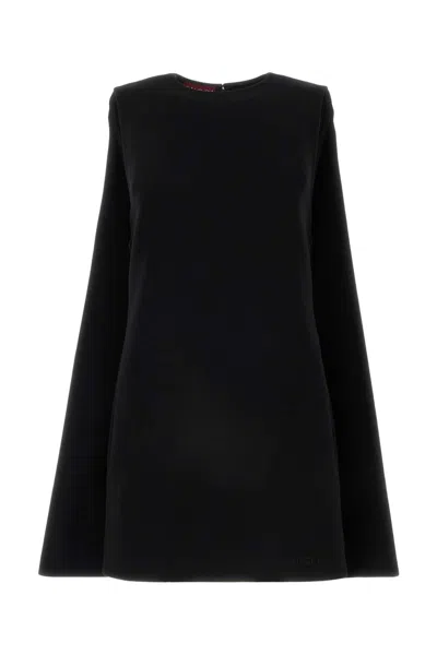 Gucci Wool Crew Neck Mini Dress With Long Sleeves In Black