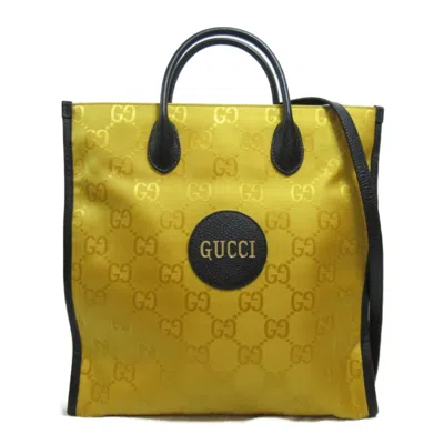 Gucci Black Yellow Leather Nylon Tote Bag In Black, Yellow