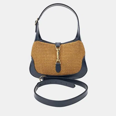 Pre-owned Gucci Black Yellow Raffia Jackie 1961 Small Hobo Bag