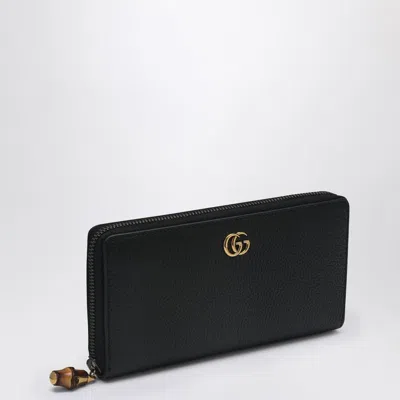 Gucci Black Zip Around Wallet With Bamboo Detail