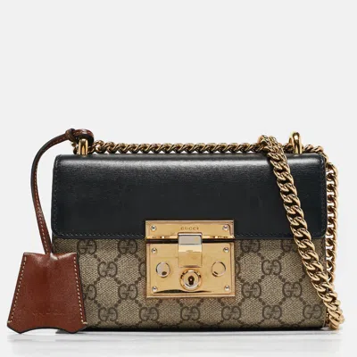 Pre-owned Gucci Black/beige Gg Supreme Canvas And Leather Padlock Small Shoulder Bag