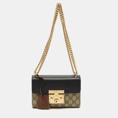 Pre-owned Gucci Black/beige Gg Supreme Canvas And Leather Padlock Small Shoulder Bag