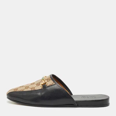 Pre-owned Gucci Black/beige Gg Supreme Canvas And Leather Princetown Mules Size 42.5