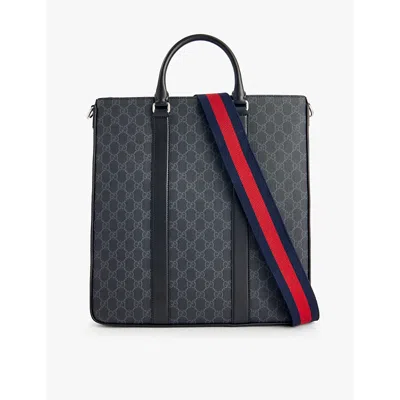 Gucci Mens Black/black/brb Monogram-print Coated-canvas Tote Bag