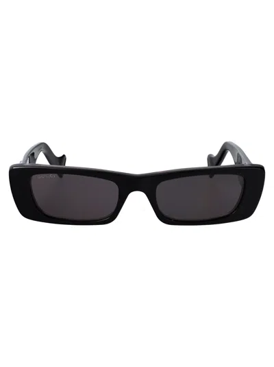 Gucci Black-black-grey Recycled Acetate Sunglasses In Pattern