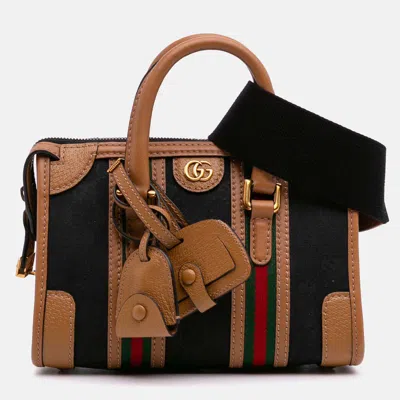 Pre-owned Gucci Black/brown Mini Gg Canvas Web Bauletto Top Handle Bag