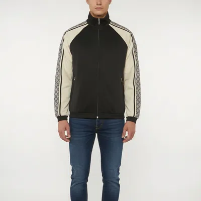 Pre-owned Gucci Black/cream Gg Shoulder Stripe Jersey Oversized Technical Jacket L