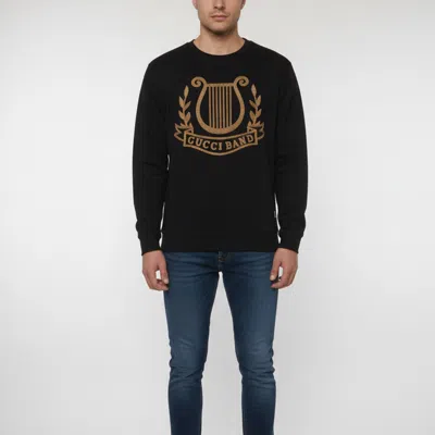Pre-owned Gucci Black/gold Lyre Embroidered Jersey Sweatshirt S
