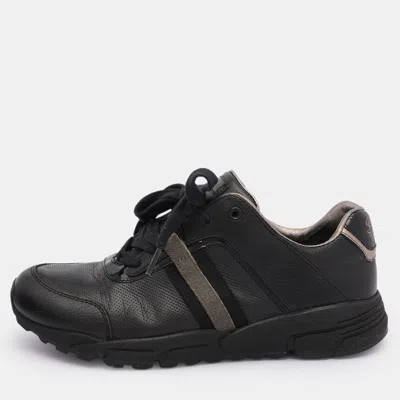Pre-owned Gucci Black/gold Perforated Leather And Fabric Vintage Low Top Trainers Size 37.5
