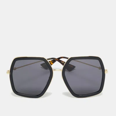 Pre-owned Gucci Black/gold Tone Gg0106s Geometric Sunglasses