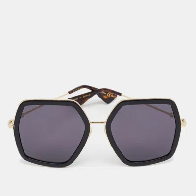 Pre-owned Gucci Black/gold Tone Gg0106s Oversized Sunglasses