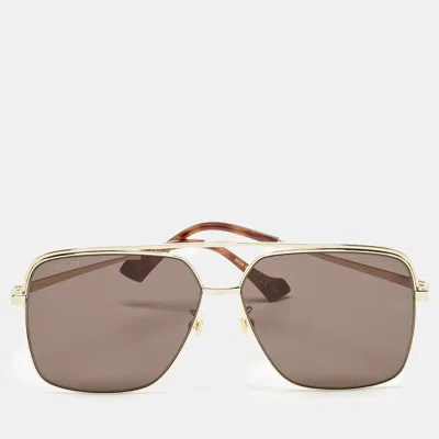 Pre-owned Gucci Black/gold Tone Gg1099sa Square Sunglasses