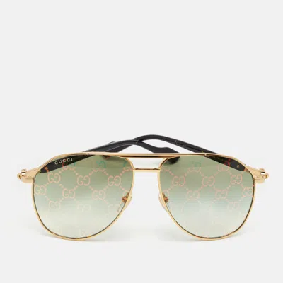 Pre-owned Gucci Black/gold Tone Gg1220s Aviator Sunglasses
