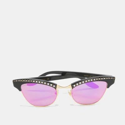 Pre-owned Gucci Black/green Mirrored Gg0153s Crystal Clubmaster Sunglasses
