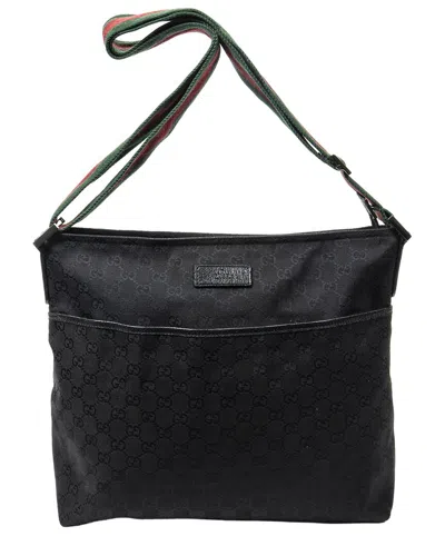 Gucci Black/green/red Monogrammed Canvas Web Front Slip Pocket Messenger (authentic Pre-loved)
