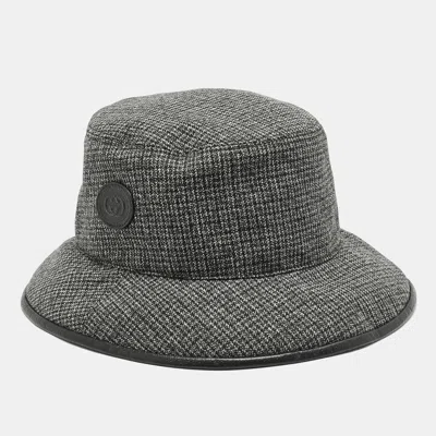 Pre-owned Gucci Black/grey Wool Logo Patch Bucket Hat Xl