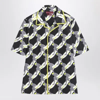 GUCCI GUCCI BLACK/GREY/WHITE COTTON PRINT SHIRT MEN