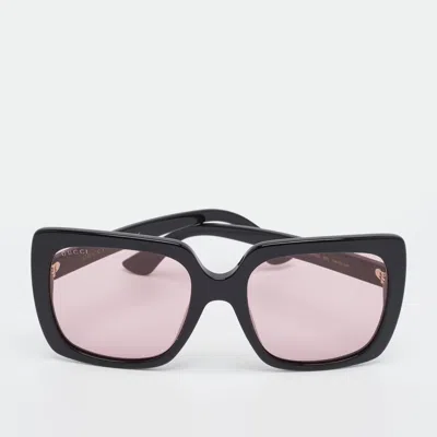 Pre-owned Gucci Black/pink Gg0418s Logo Crystals Square Sunglasses