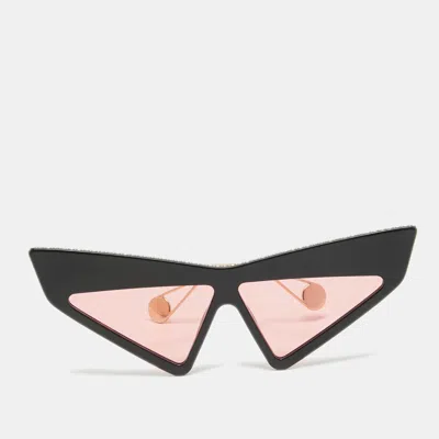 Pre-owned Gucci Black/pink Gg0430s Crystals Embellished Geometric Sunglasses