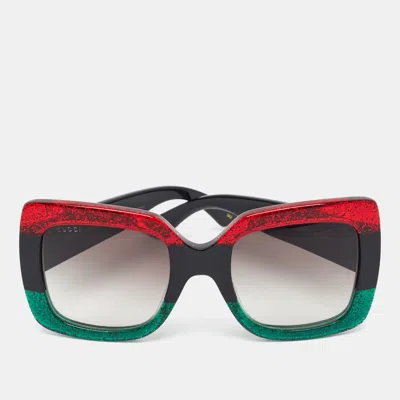 Pre-owned Gucci Black/red Gradient Gg0083s Glitter Frame Square Sunglasses