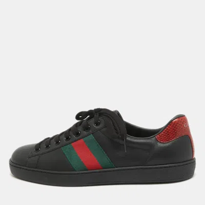 Pre-owned Gucci Black/red Leather Ace Low Top Trainers Size 42