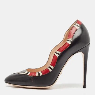 Pre-owned Gucci Black/red Leather Kingsnake Pumps Size 37.5