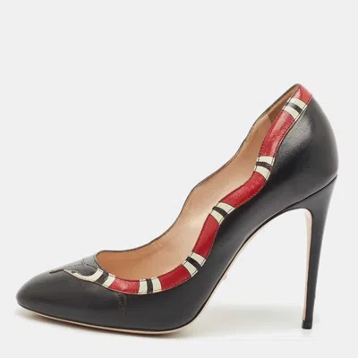 Pre-owned Gucci Black/red Leather Kingsnake Pumps Size 40
