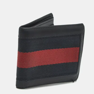 Pre-owned Gucci Black/red Web And Leather Bifold Wallet