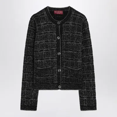 GUCCI GUCCI BLACK/SILVER AND LAMÉ CHECKED CARDIGAN