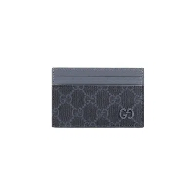 Gucci Black/steel Gg Credit Card Holder