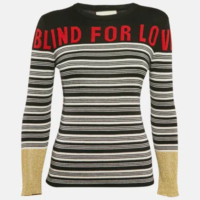 Pre-owned Gucci Black/white Blind For Love Intarsia Lamé And Cashmere Knit Sweater Xs