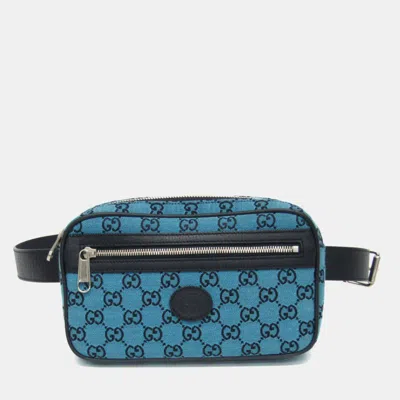 Pre-owned Gucci Blacl Dark Navy Gg Canvas Leather Interlocking Fanny Pack Sling Bag In Black