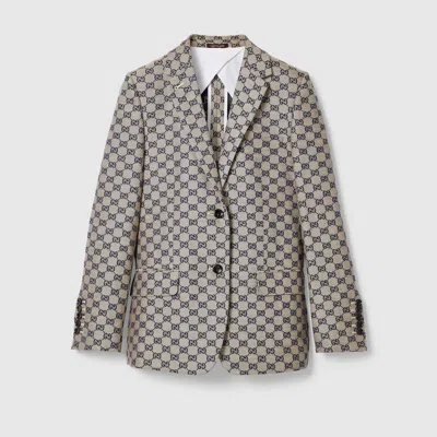 Gucci Blazer Aus Gg Canvas Aus Leinenmischung In Beige