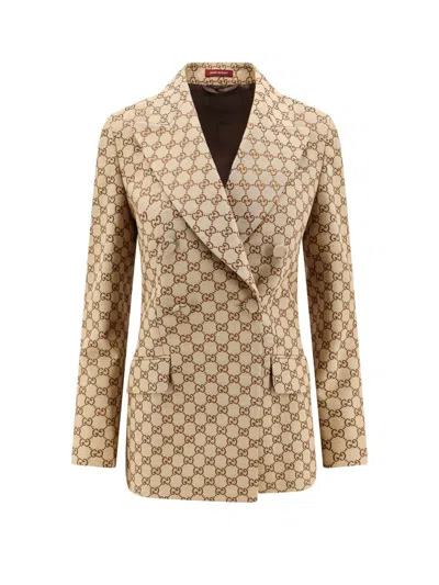 Gucci Gg Supreme Double-breasted Blazer In Brown