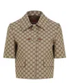Gucci Gg Canvas Jacket With Horsebit In Brown