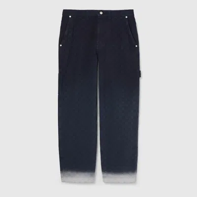 Gucci Bleached Gg Cotton Denim Jacquard Pant In Blue