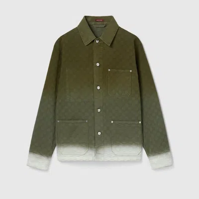 Gucci Bleached Gg Cotton Denim Jacquard Shirt In Green