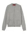 Gucci Grey Cardigan With Round Neck And Logo Lettering Embroidery On The Front In Cashmere And Silk Woman In Gray
