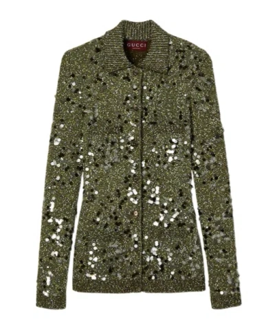 GUCCI GUCCI POLO NECK TWEED CARDIGAN