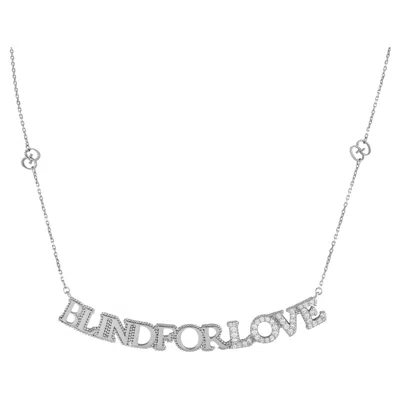 Pre-owned Gucci Blind For Love 18k White Gold 0.45ct Diamond Script Necklace Gu10-100223