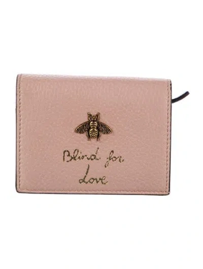 Pre-owned Gucci Blind For Love Bee Accent Card Holder In Pink
