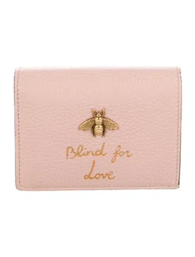 Pre-owned Gucci Blind For Love Bee Accent Compact Wallet In Pink