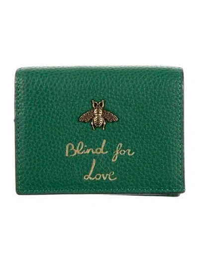 Pre-owned Gucci Blind For Love Bee Accent Wallet In Green
