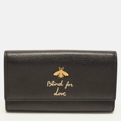 Pre-owned Gucci Blind For Love Black Leather Flap Continental Wallet