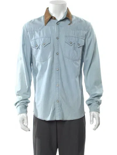 Pre-owned Gucci 'blind For Love' Long Sleeve Western Shirt In Blue