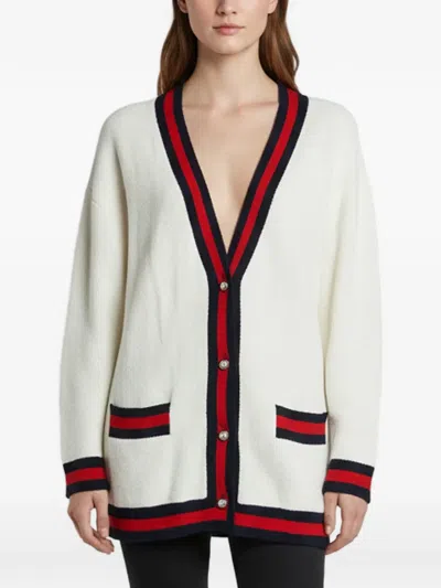 Pre-owned Gucci Blind For Love Web Cardigan In Neutrals