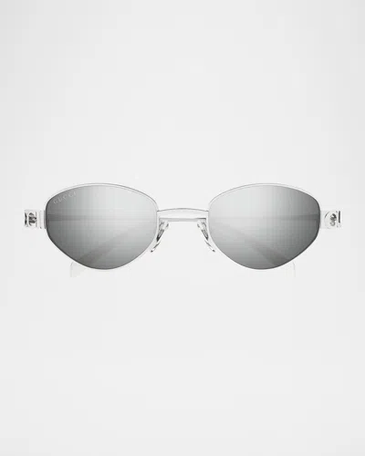 Gucci Block Bending 47mm Oval Metal Sunglasses In Gray