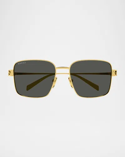 Gucci Block Bending 54mm Square Metal Sunglasses In Gold